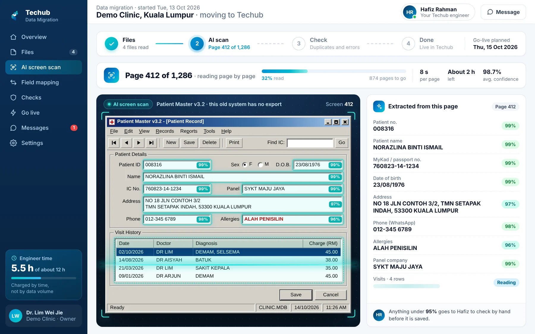 AI scanning an old system's screens page by page and pulling out each field, for a system that can't export its data