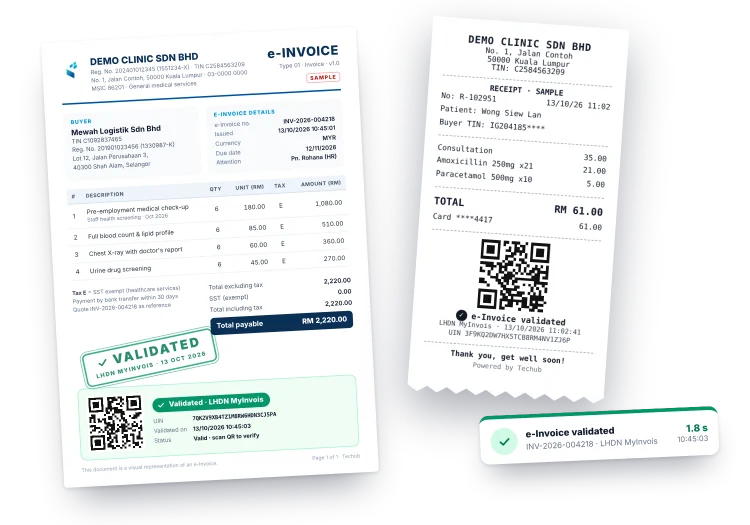 LHDN e-Invoice An e-Invoice validated through LHDN MyInvois, with its unique identifier and QR code