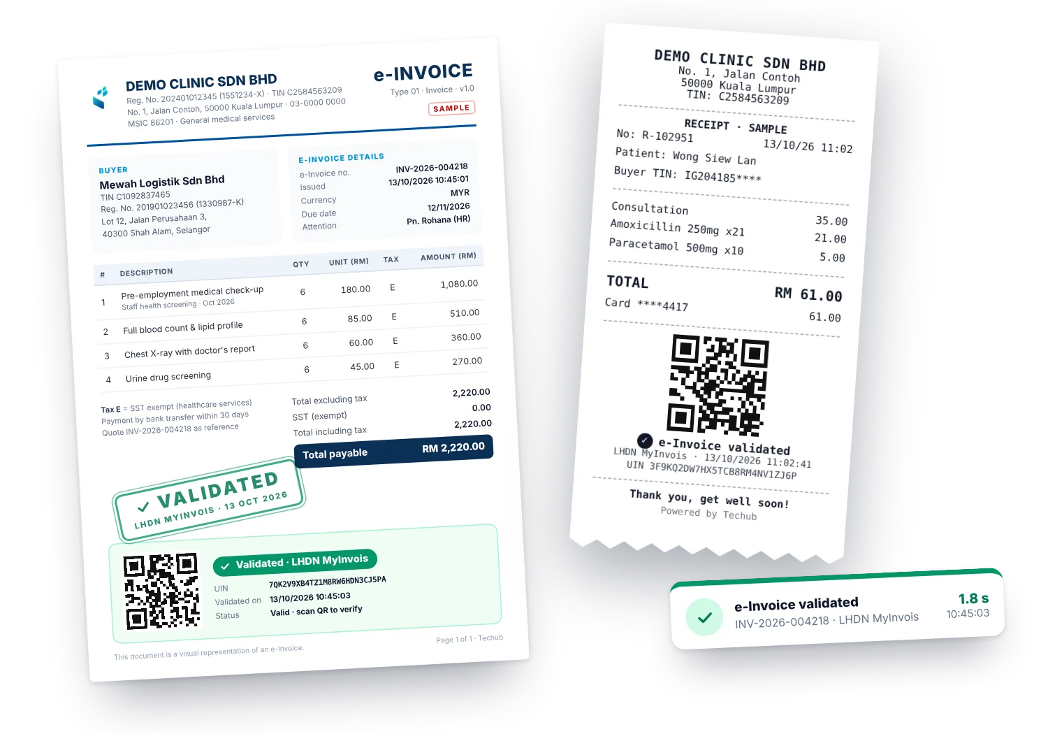 An e-Invoice validated through LHDN MyInvois, with its unique identifier and QR code