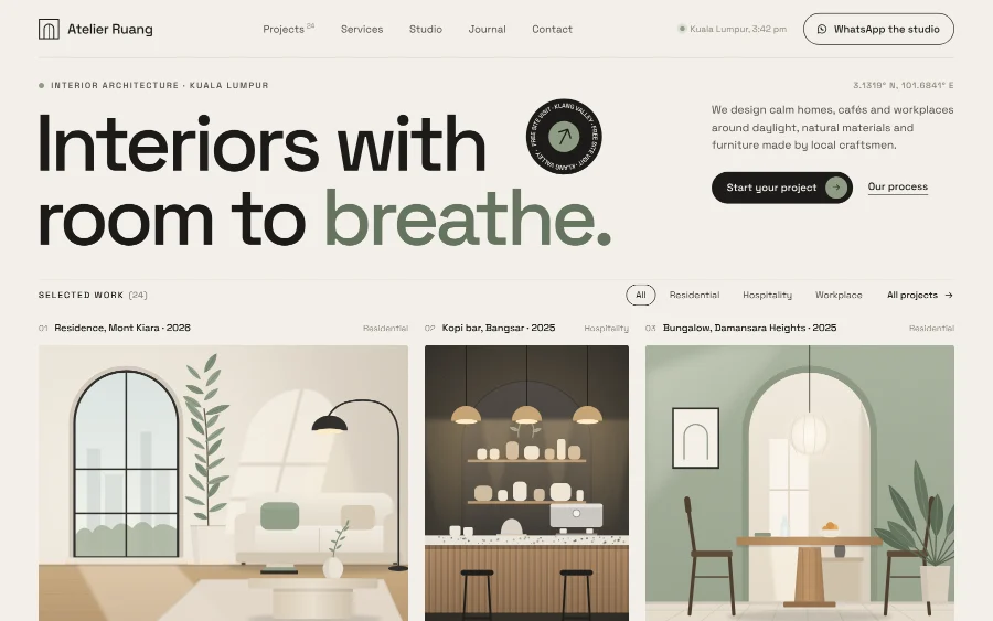 Website design: interior studio Example website for an interior design studio in Kuala Lumpur with a gallery of projects